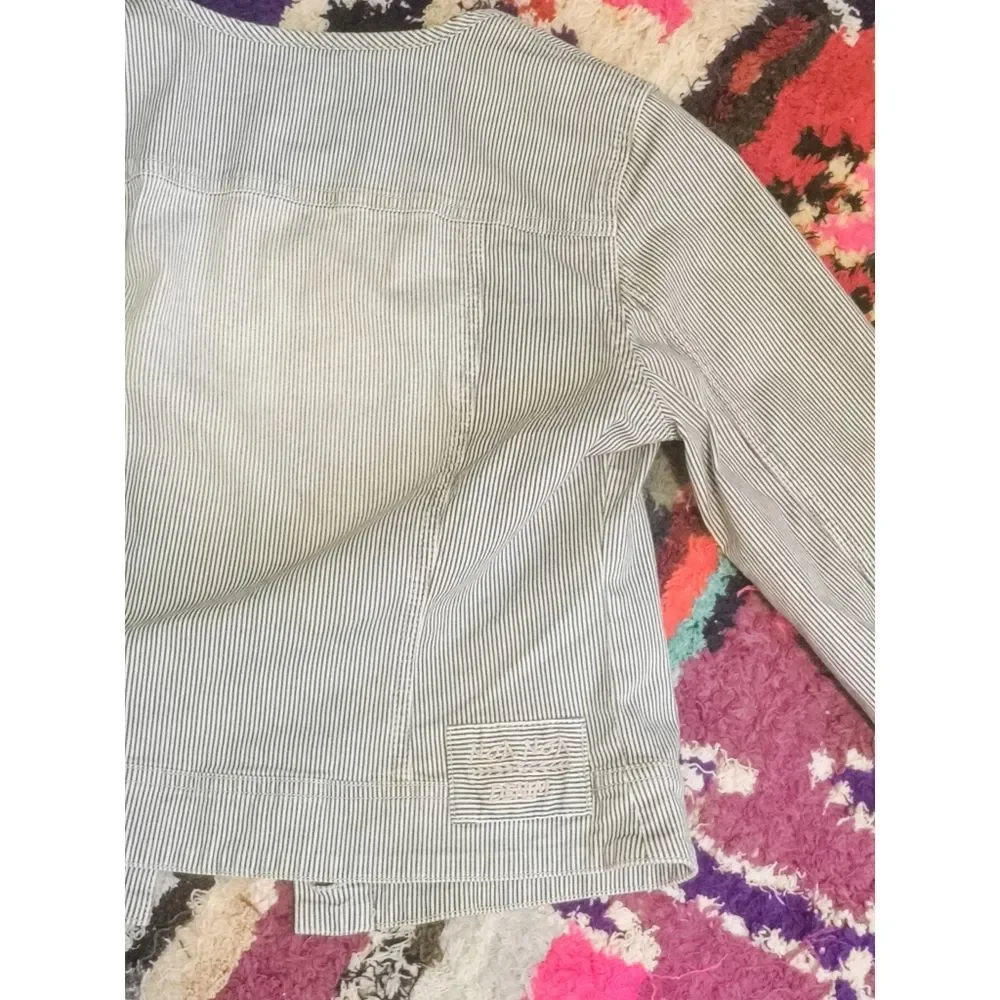 🌼Noa Noa🌼 - Railroad stripe denim jacket / size M / navy blue & white - Picture 6 of 7